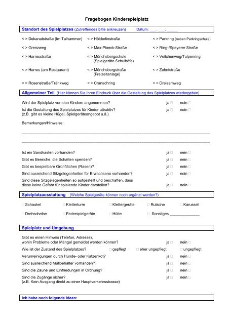Fragebogen Kinderspielplatz - St. Leon-Rot