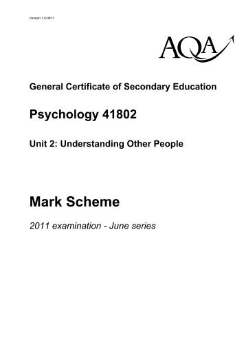 Psychology - Unit 2 Mark Scheme