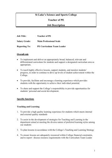 Download job description - St Luke's Science and Sports College