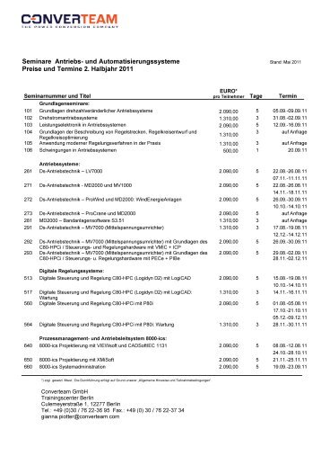 Termine und Preise - Converteam GmbH