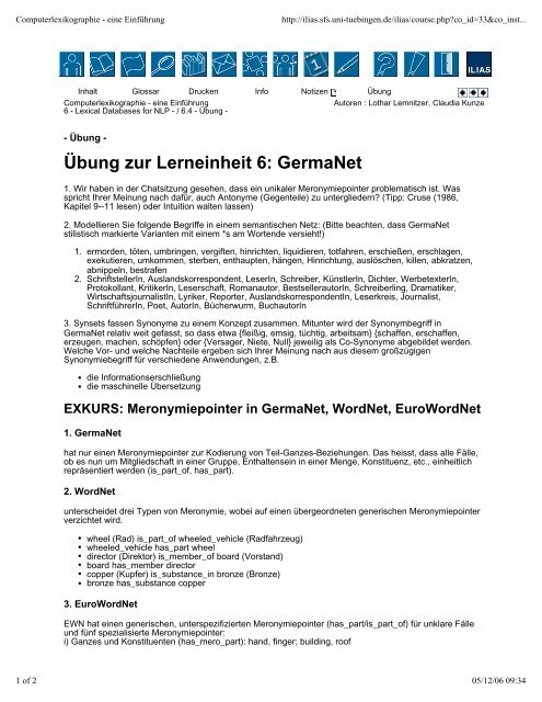 Übung zur Lerneinheit 6: GermaNet