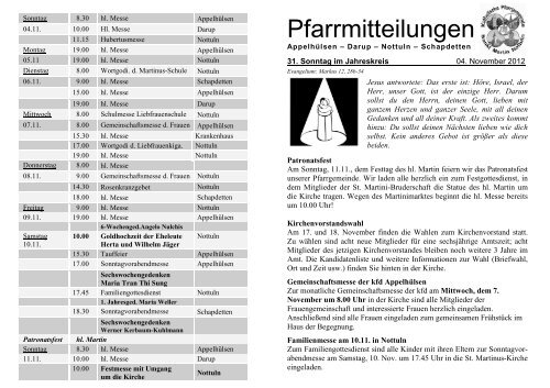 Pfarrmitteilungen vom 31. Sonntag im Jahreskreis - Katholische ...