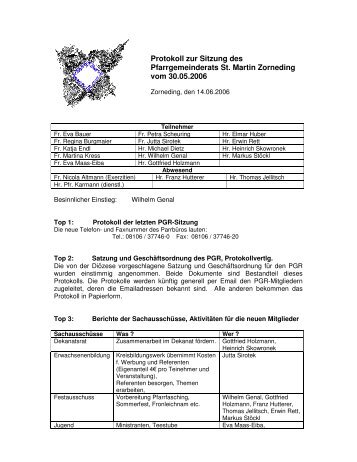 Protokoll zur Sitzung des Pfarrgemeinderats St. Martin Zorneding ...