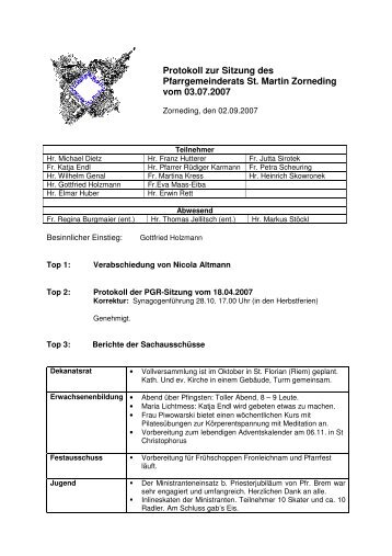 Protokoll zur Sitzung des Pfarrgemeinderats St. Martin Zorneding ...