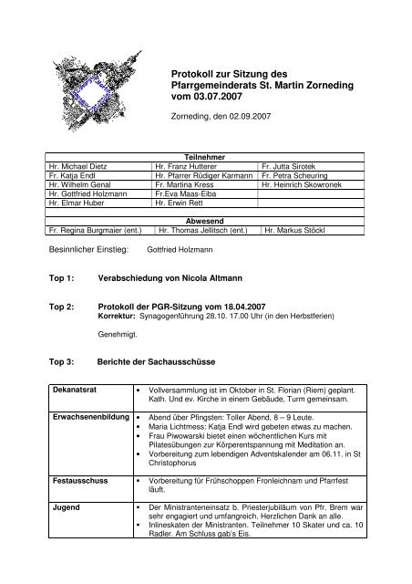 Protokoll zur Sitzung des Pfarrgemeinderats St. Martin Zorneding ...