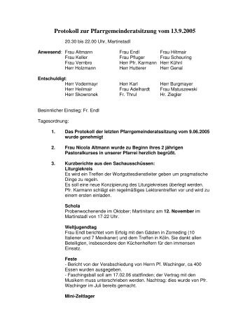 Protokoll zur Pfarrgemeinderatsitzung vom 13.9.2005 - St. Martin ...