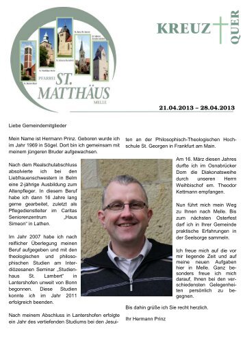 Gemeindebrief 21.04.-28.04.13 Ingternet - St. MatthÃ¤us Melle