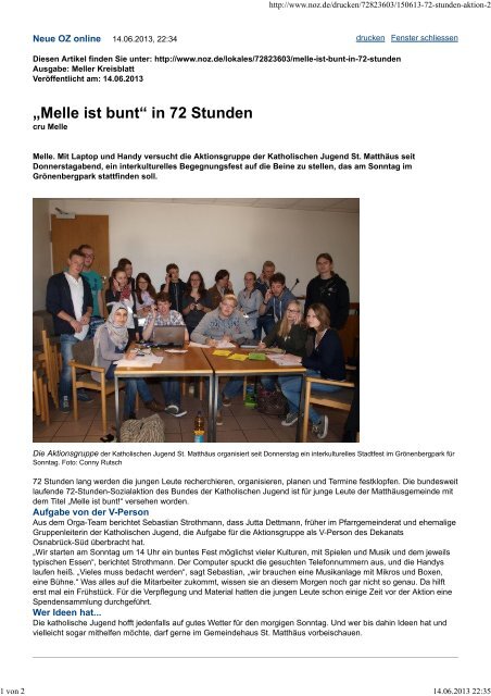 Meller Kreisblatt 15.06.2013 - St. MatthÃ¤us Melle