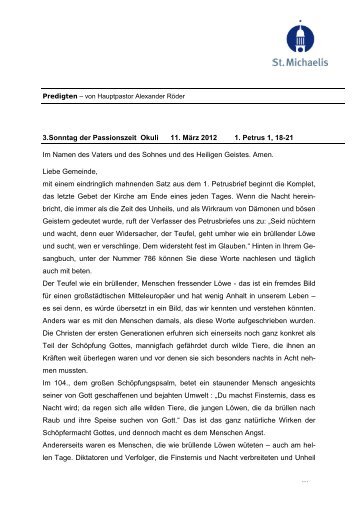 Predigt am 3. Sonntag in der Passionszeit (Okuli) - St. Michaelis