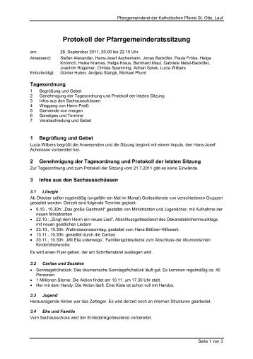 Protokoll der Pfarrgemeinderatssitzung - St. Otto Lauf
