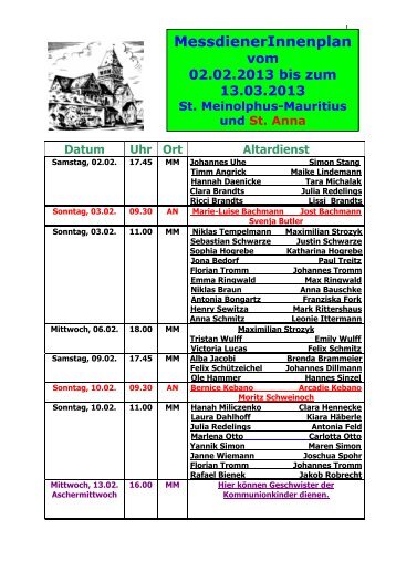 MessdienerInnenplan - Die Propsteikirche St. Peter und St. Paul ...