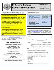 St Peter's College RUGBY NEWSLETTER SPC Rugby Dinner