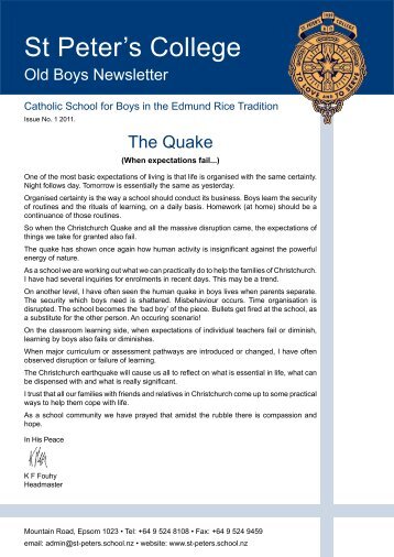 Old Boys' Newsletter - Term 1 2011 - St Peter's College