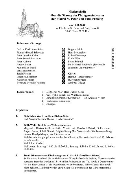 Protokoll der Sitzung des PGR vom 18. November 2009