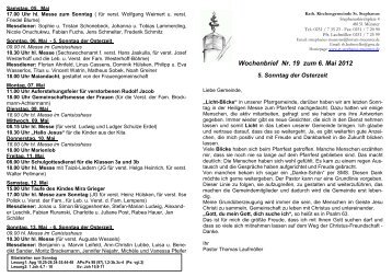 Wochenbrief Nr. 19 - St. Stephanus