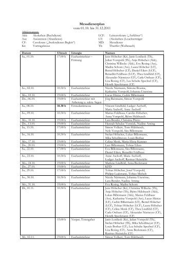 Messdienerplan vom 01.10. bis 31.12.2011