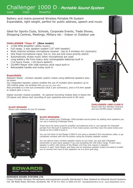 Challenger 1000 D - Portable Sound System - Edwards Sound