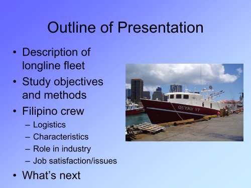 A sociocultural exploration of Filipino crew in the Hawaii longline fleet