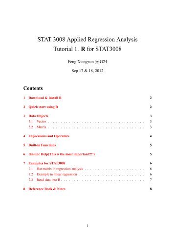 STAT 3008 Applied Regression Analysis Tutorial 1. R for STAT3008