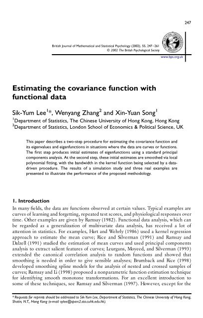 Estimating the covariance function with functional data - Statistics ...