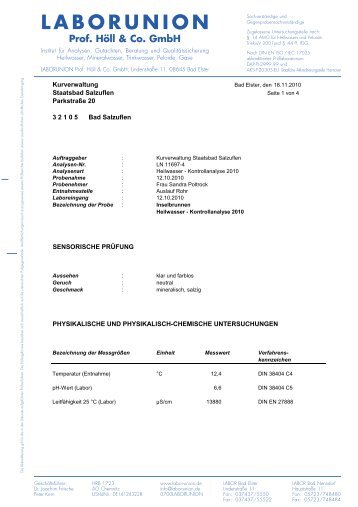 Wasseranalyse als PDF - Staatsbad Salzuflen