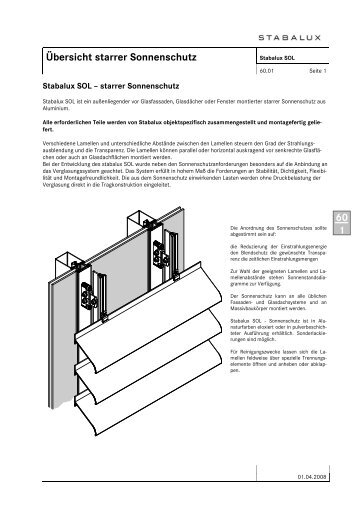 60.01 Übersicht starrer Sonnenschutz - Stabalux