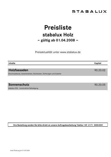 Preisliste - Stabalux