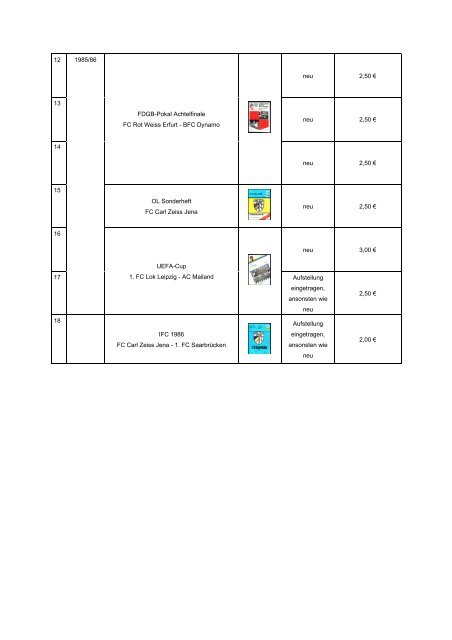 Verkaufsliste 02-01-2013 - Stadionheft.de