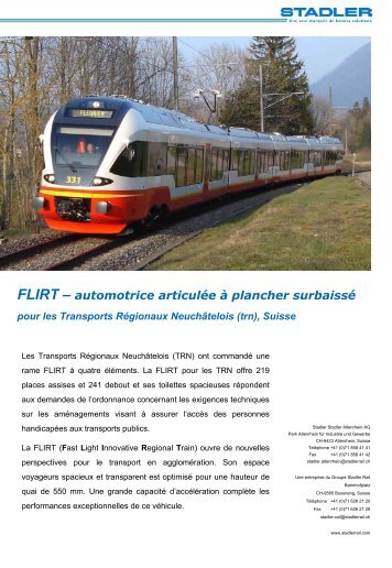 FLIRT â automotrice articulÃ©e Ã  plancher surbaissÃ© - Stadler