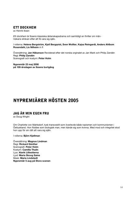 STOCKHOLMS STADSTEATER â SPELÃRET 2005/2006