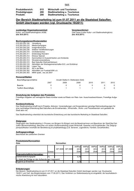 Haushaltsplan 2013, Entwurf - Bad Salzuflen