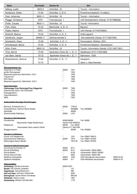 Telefonverzeichnis der Stadt Bad Bentheim Stand: Oktober 2009 ...