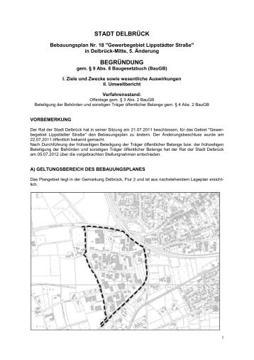 Begründung zu Bebauungsplan Nr. 18 (5. Änderung) - Delbrück