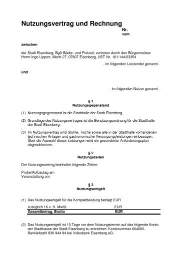 Nutzungsvertrag und Rechnung - Stadt Eisenberg/ThÃ¼r.