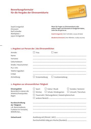 Bewerbungsformular - Ehrenamtskarte Nordrhein-Westfalen