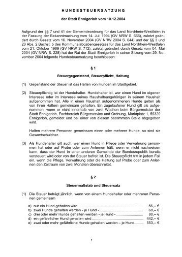 HUNDESTEUERSATZUNG der Stadt Ennigerloh vom 10.12.2004 ...