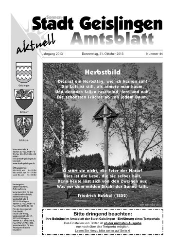 Amtsblatt Geislingen KW44 - Stadt Geislingen