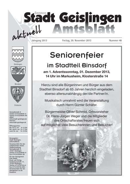 Amtsblatt Geislingen KW48 - Stadt Geislingen