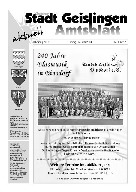 Amtsblatt Geislingen KW20 - Stadt Geislingen