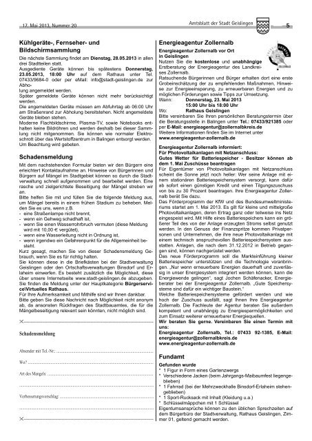 Amtsblatt Geislingen KW20 - Stadt Geislingen