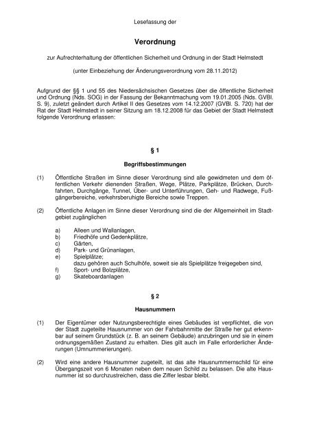 Verordnung zur Aufrechterhaltung d. Ã¶ffentlichen ... - Stadt Helmstedt