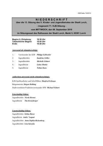 Protokoll KJB 8. September - Lorch im Rheingau