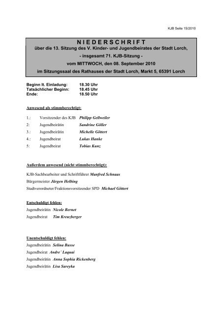 Protokoll KJB 8. September - Lorch im Rheingau