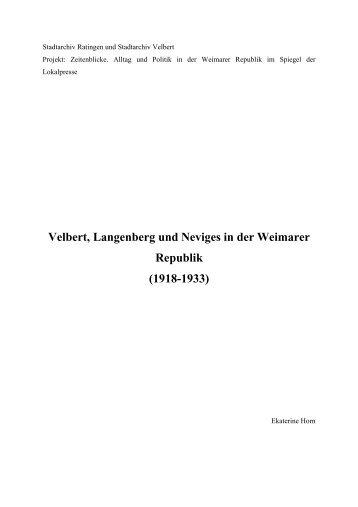 Velbert, Langenberg und Neviges in der Weimarer ... - Stadt Ratingen
