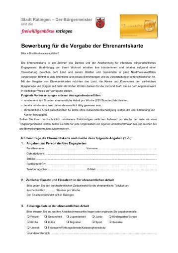 Bewerbung fÃ¼r die Vergabe der Ehrenamtskarte - Stadt Ratingen