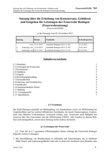 Satzung der Stadt Ratingen Ã¼ber die Erhebung von Kostenersatz ...