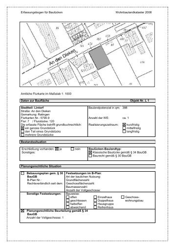 Wohnbaulandkataser Lintorf - Stadt Ratingen