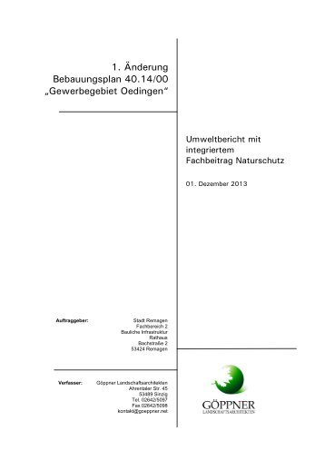 Umweltbericht mit integriertem Fachbeitrag ... - Stadt Remagen