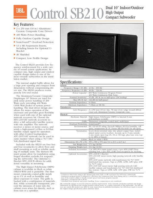 Control SB210 Spec Sheet - JBL Professional