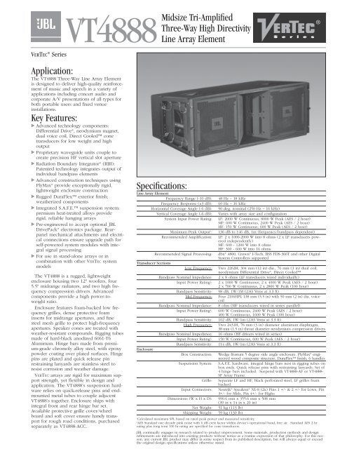 VT4888 Spec Sheet - JBL Professional